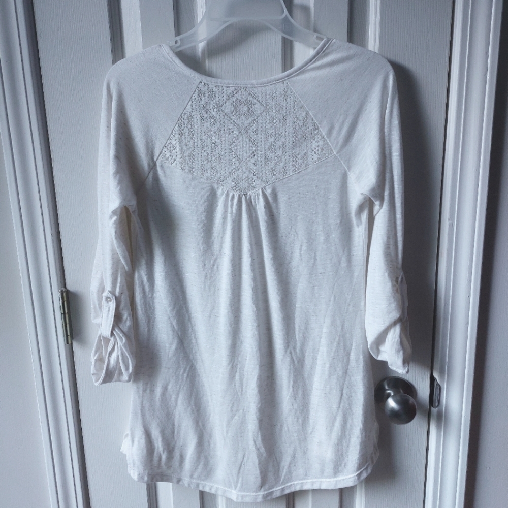 Red Camel - Ivory/Cream Blouse w/ Lace - Roll Tab Sleeves - Picture 5 of 7